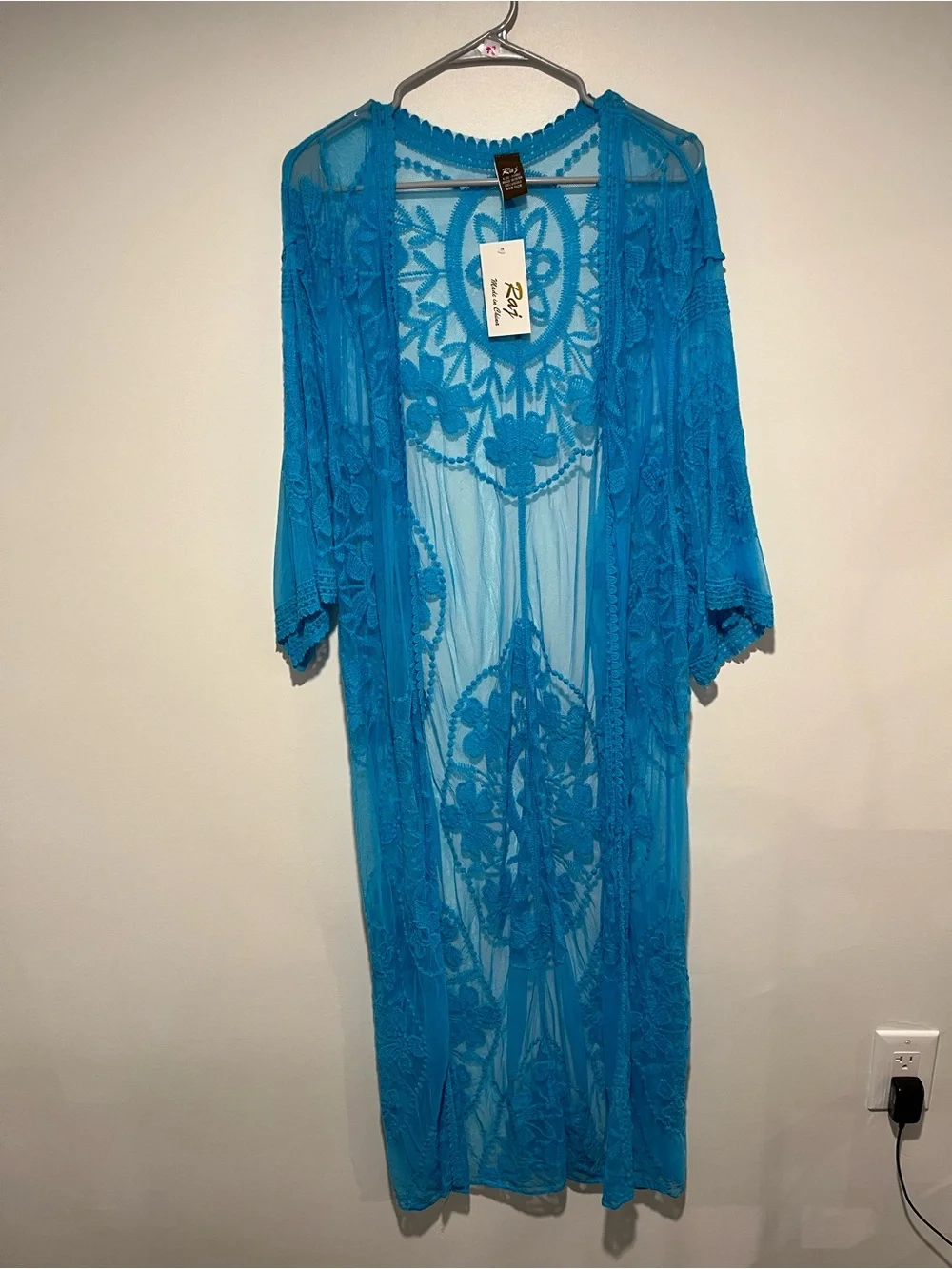 Raj Turquoise Sheer Lace Swim Coverup Kimono